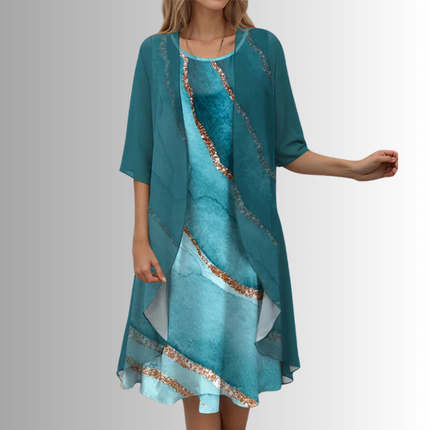 Celeste | Elegant Layered Midi Dress – Open Front Style
