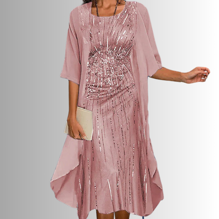 Celeste | Elegant Layered Midi Dress – Open Front Style