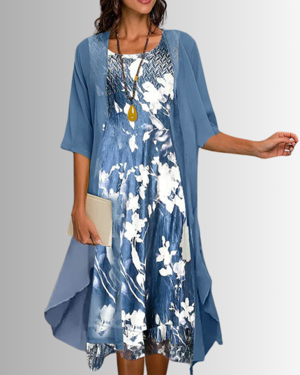 Celeste | Elegant Layered Midi Dress – Open Front Style