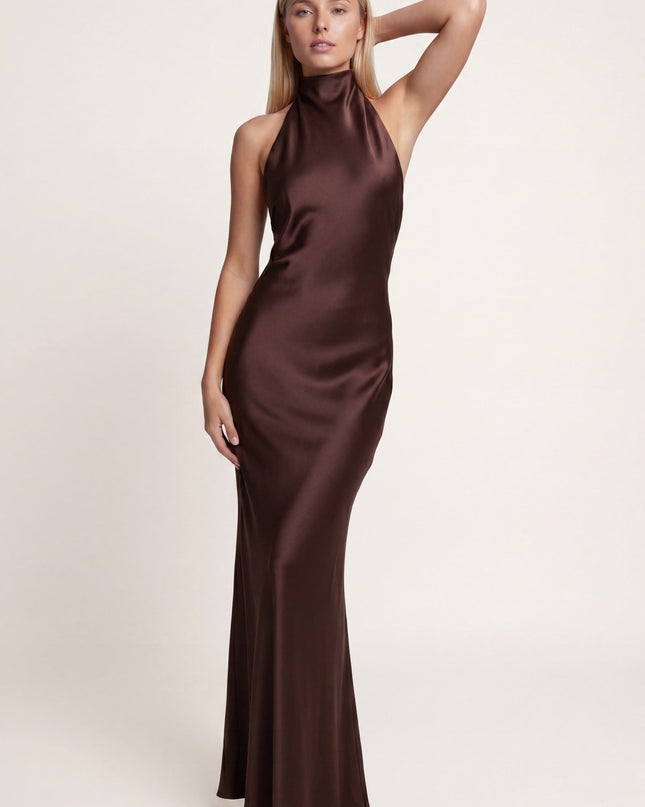 Celeste | Elegant Maxi Dress – High Neck Column Silhouette