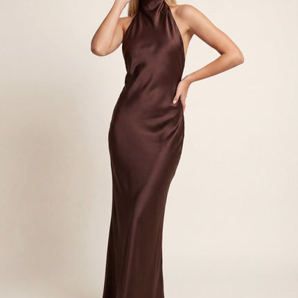 Celeste | Elegant Maxi Dress – High Neck Column Silhouette