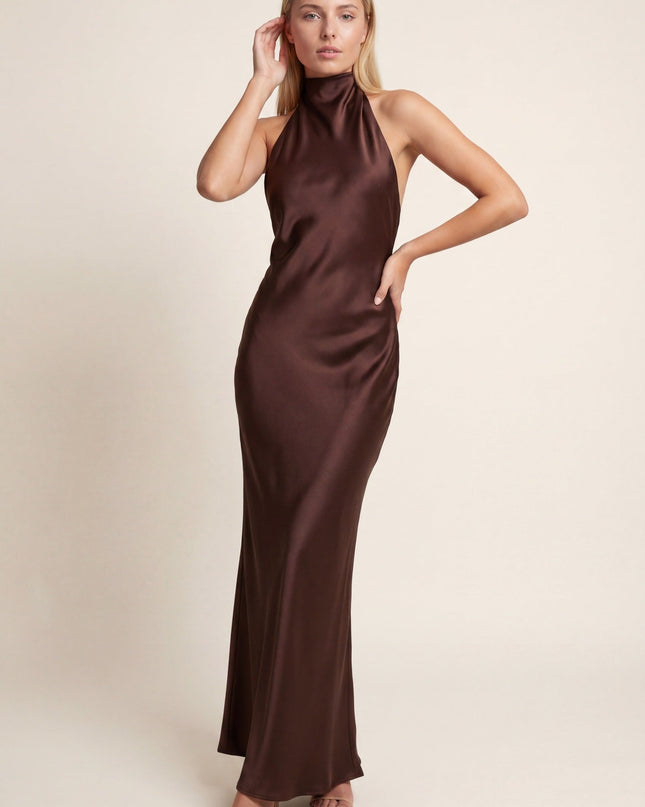 Celeste | Elegant Maxi Dress – High Neck Column Silhouette