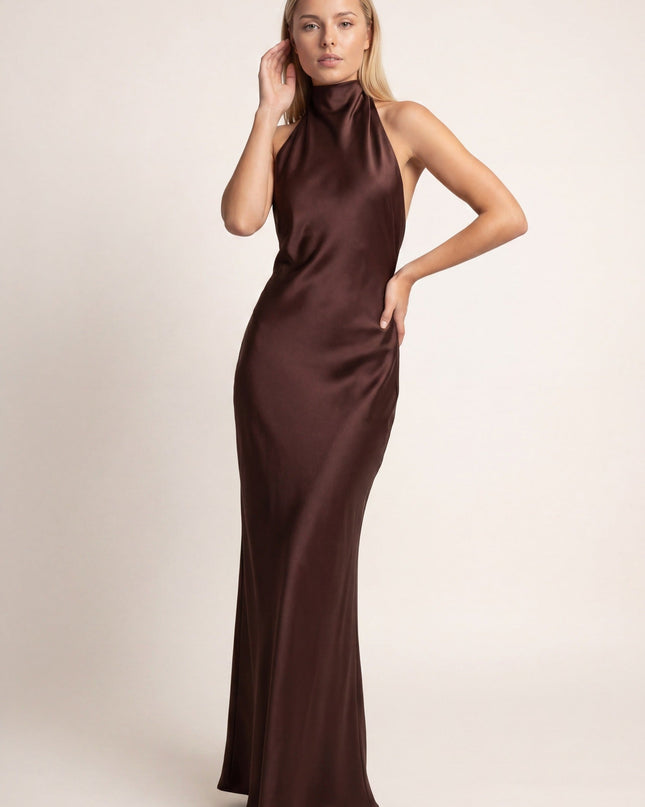Celeste | Elegant Maxi Dress – High Neck Column Silhouette