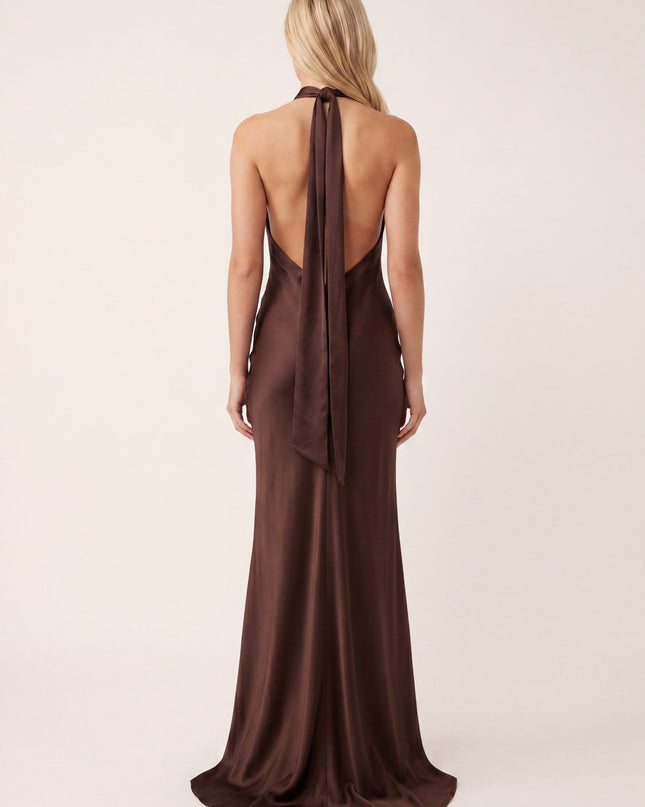 Celeste | Elegant Maxi Dress – High Neck Column Silhouette