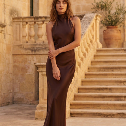 Celeste | Elegant Maxi Dress – High Neck Column Silhouette