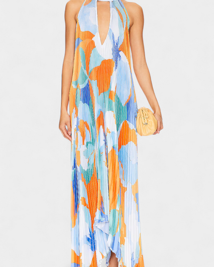 Celeste | Pleated Halter Neck Maxi Dress