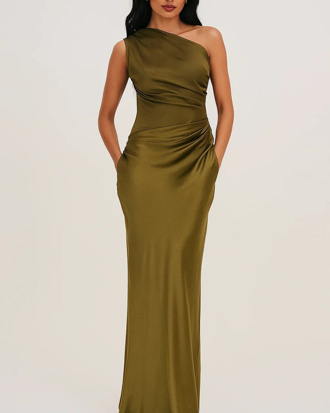 Celestine | Elegant Maxi Dress – One-Shoulder Ruched Evening Style