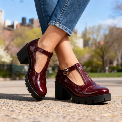 Christina | Women's T-Strap Block Heel Mary Jane Shoes
