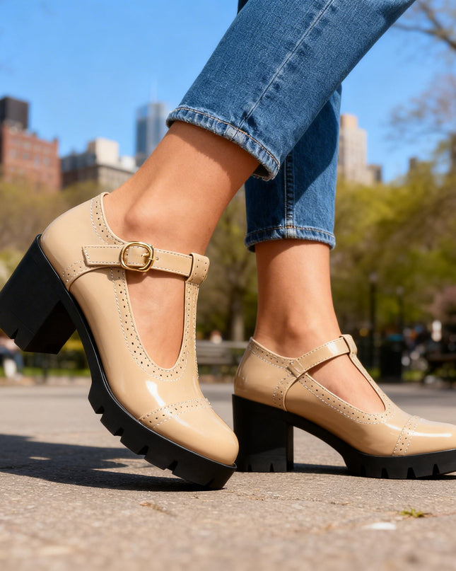 Christina | Women's T-Strap Block Heel Mary Jane Shoes