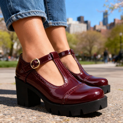 Christina | Women's T-Strap Block Heel Mary Jane Shoes