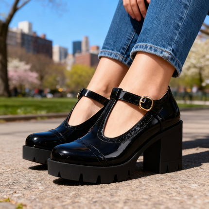 Christina | Women's T-Strap Block Heel Mary Jane Shoes