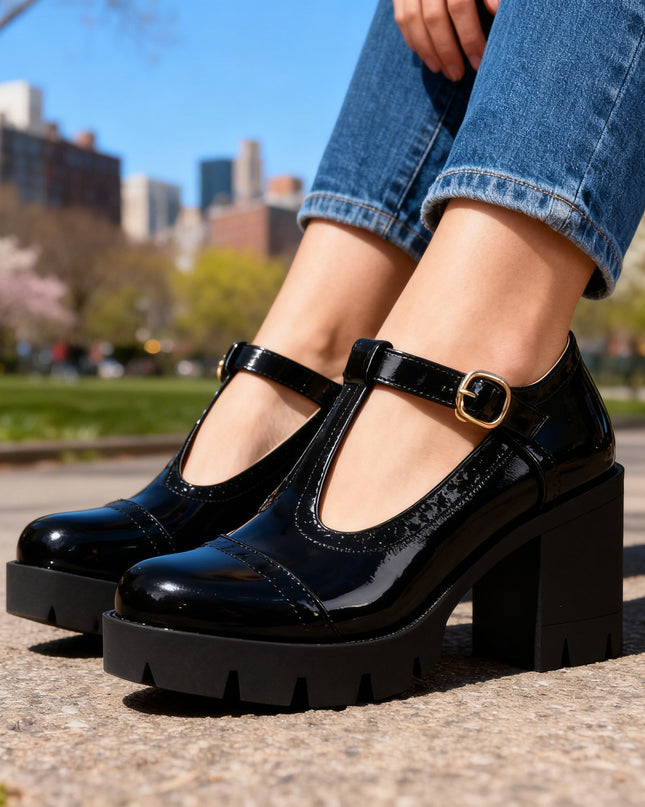 Christina | Women's T-Strap Block Heel Mary Jane Shoes