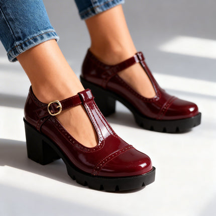 Christina | Women's T-Strap Block Heel Mary Jane Shoes