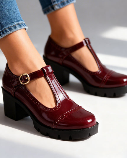 Christina | Women's T-Strap Block Heel Mary Jane Shoes