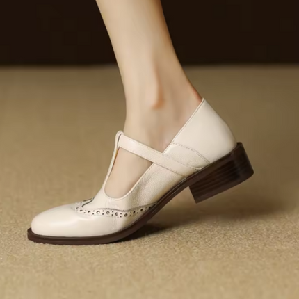 Clementine | Women's Brogue T-Bar Mary Jane Flats – Buckle Strap
