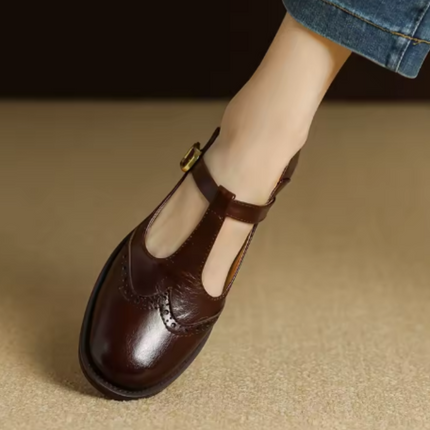 Clementine | Women's Brogue T-Bar Mary Jane Flats – Buckle Strap