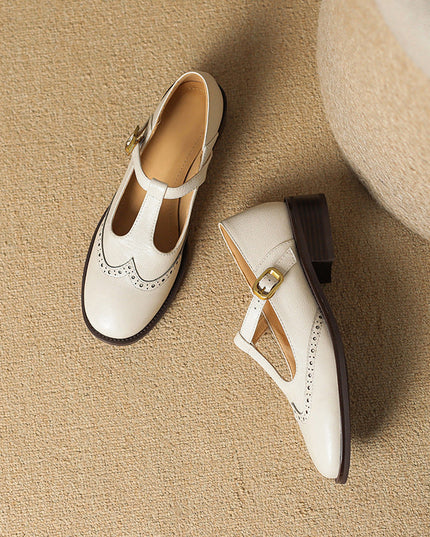 Clementine | Women's Brogue T-Bar Mary Jane Flats – Buckle Strap