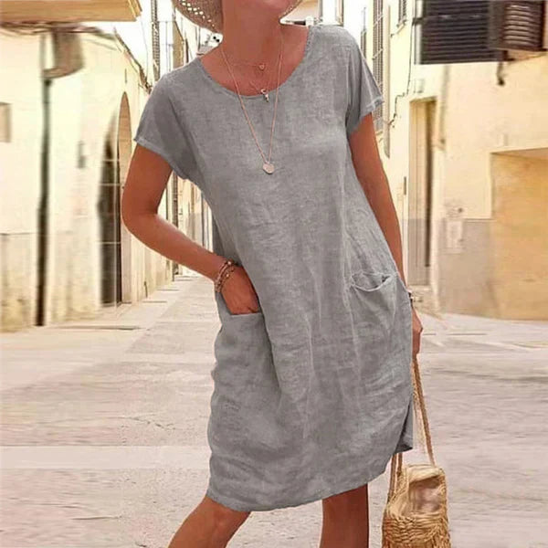 Colette | Relaxed Linen Dress – Pocket Midi Style