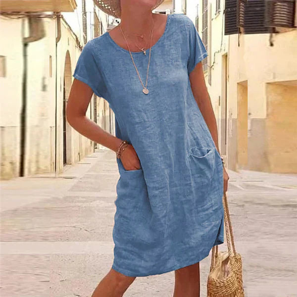 Colette | Relaxed Linen Dress – Pocket Midi Style