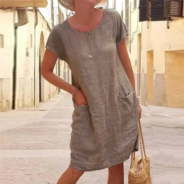 Colette | Relaxed Linen Dress – Pocket Midi Style