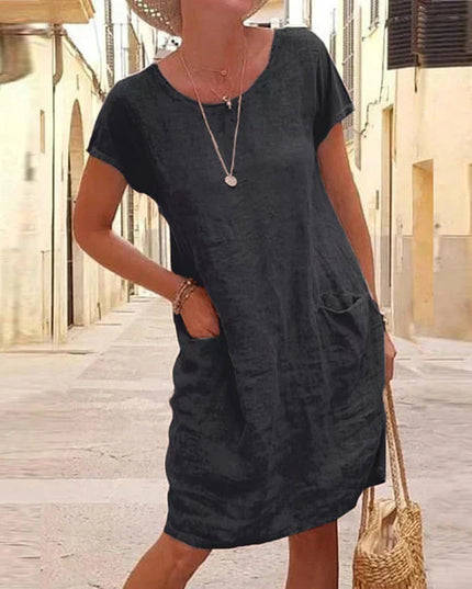 Colette | Relaxed Linen Dress – Pocket Midi Style