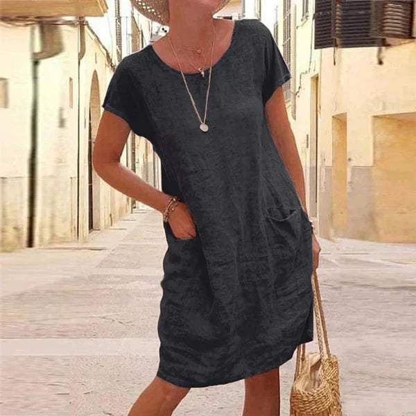 Colette | Relaxed Linen Dress – Pocket Midi Style