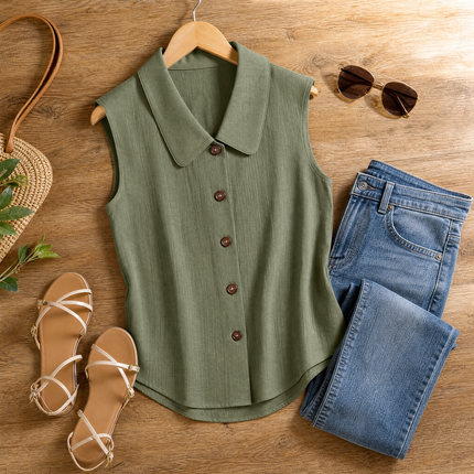 Coralie | Polished Women's Top – Sleeveless Button-Up Style
