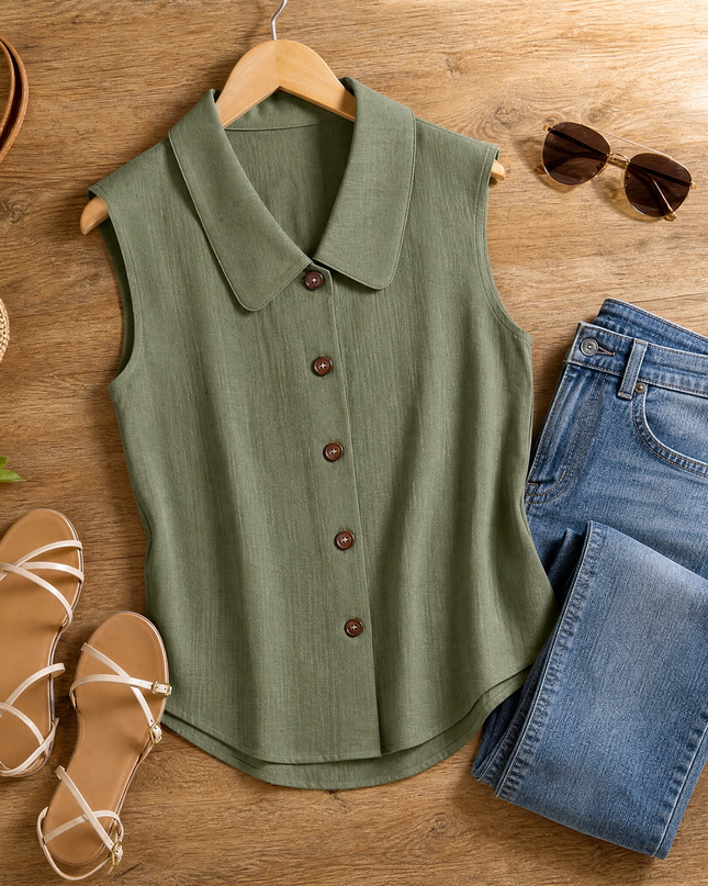Coralie | Polished Women's Top – Sleeveless Button-Up Style