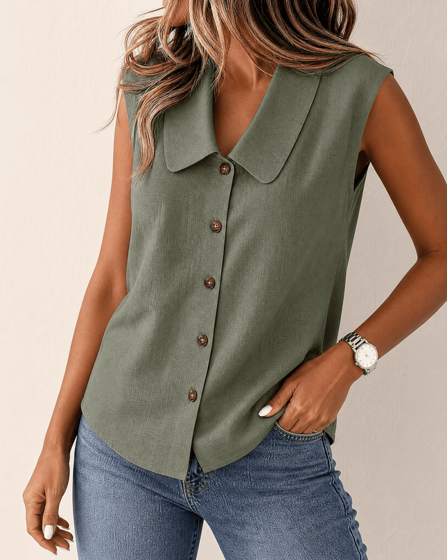Coralie | Polished Women's Top – Sleeveless Button-Up Style