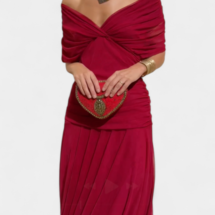 Cressida | Refined Midi Dress – Off-Shoulder Ruched Evening Style