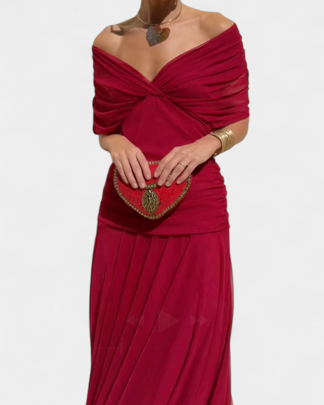 Cressida | Refined Midi Dress – Off-Shoulder Ruched Evening Style