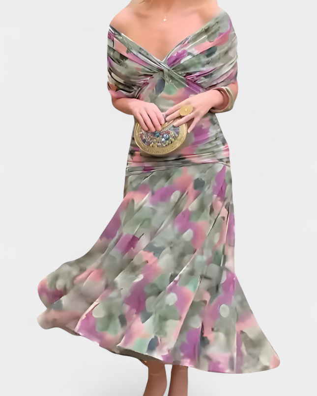Cressida | Refined Midi Dress – Off-Shoulder Ruched Evening Style