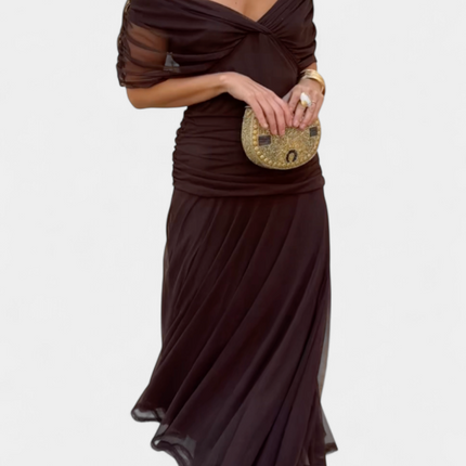 Cressida | Refined Midi Dress – Off-Shoulder Ruched Evening Style