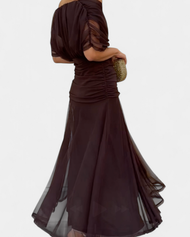Cressida | Refined Midi Dress – Off-Shoulder Ruched Evening Style