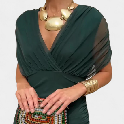 Cressida | Refined Midi Dress – Off-Shoulder Ruched Evening Style