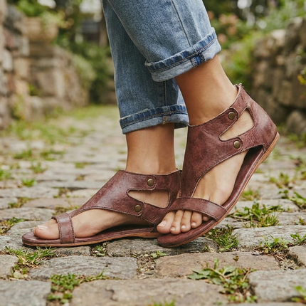 Delaney | Orthopedic Flat Sandals – Cutout Ankle Strap Style