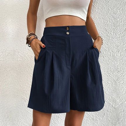 Delphine | Longline High Waist Wide Leg Shorts – Pleated Style