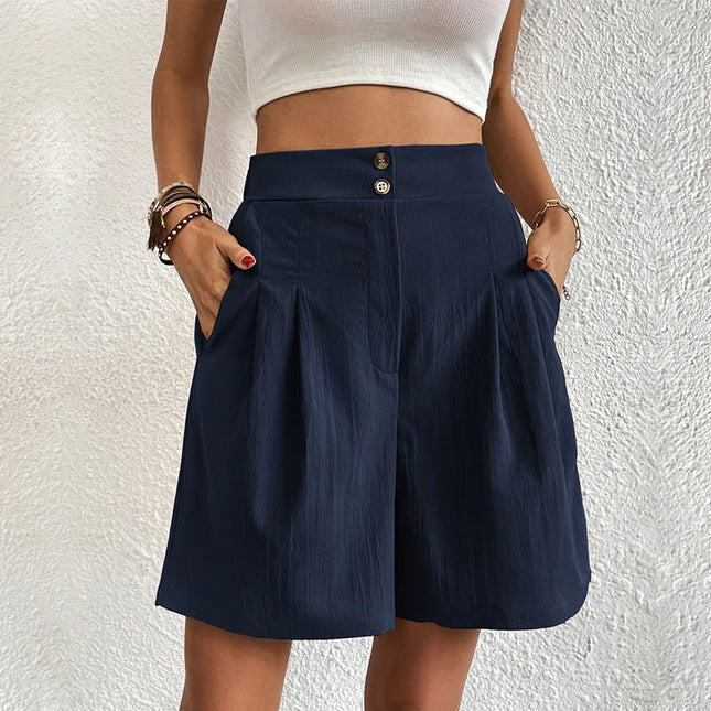 Delphine | Longline High Waist Wide Leg Shorts – Pleated Style