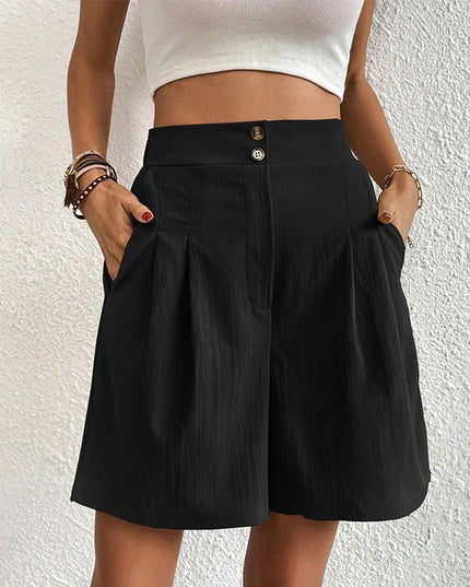 Delphine | Longline High Waist Wide Leg Shorts – Pleated Style