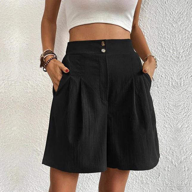 Delphine | Longline High Waist Wide Leg Shorts – Pleated Style