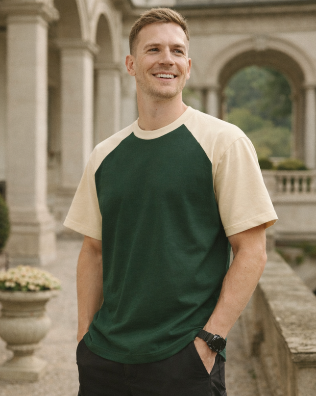 Men’s Two-Tone Raglan Cotton T-Shirt