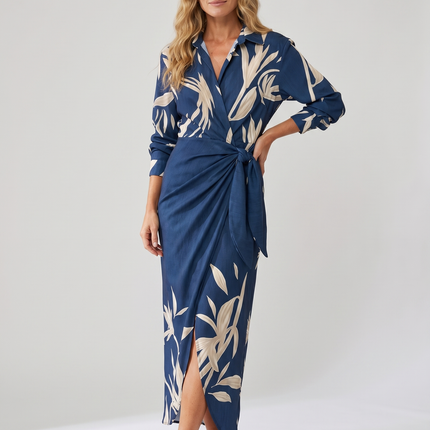 Eliana | Elegant Wrap Maxi Dress – Leaf Print V-Neck