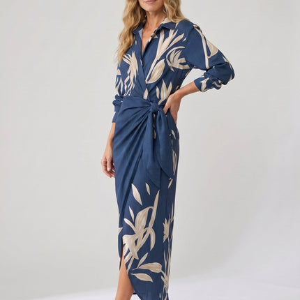 Eliana | Elegant Wrap Maxi Dress – Leaf Print V-Neck