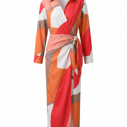 Eliana | Elegant Wrap Maxi Dress – Leaf Print V-Neck