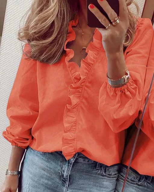 Elise | Ruffle V-Neck Blouse