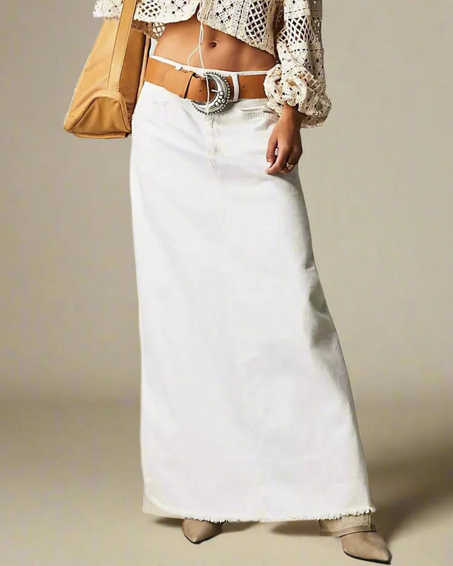 Elowen | Classic Denim Skirt – High Waist A-Line Maxi