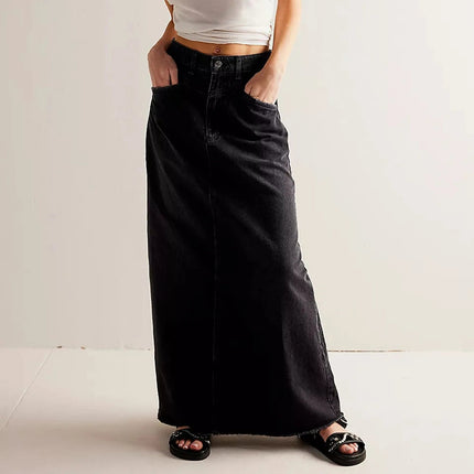 Elowen | Classic Denim Skirt – High Waist A-Line Maxi
