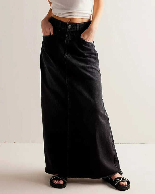 Elowen | Classic Denim Skirt – High Waist A-Line Maxi