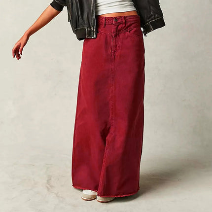 Elowen | Classic Denim Skirt – High Waist A-Line Maxi