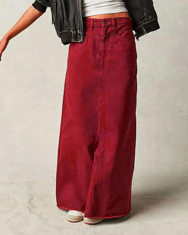 Elowen | Classic Denim Skirt – High Waist A-Line Maxi